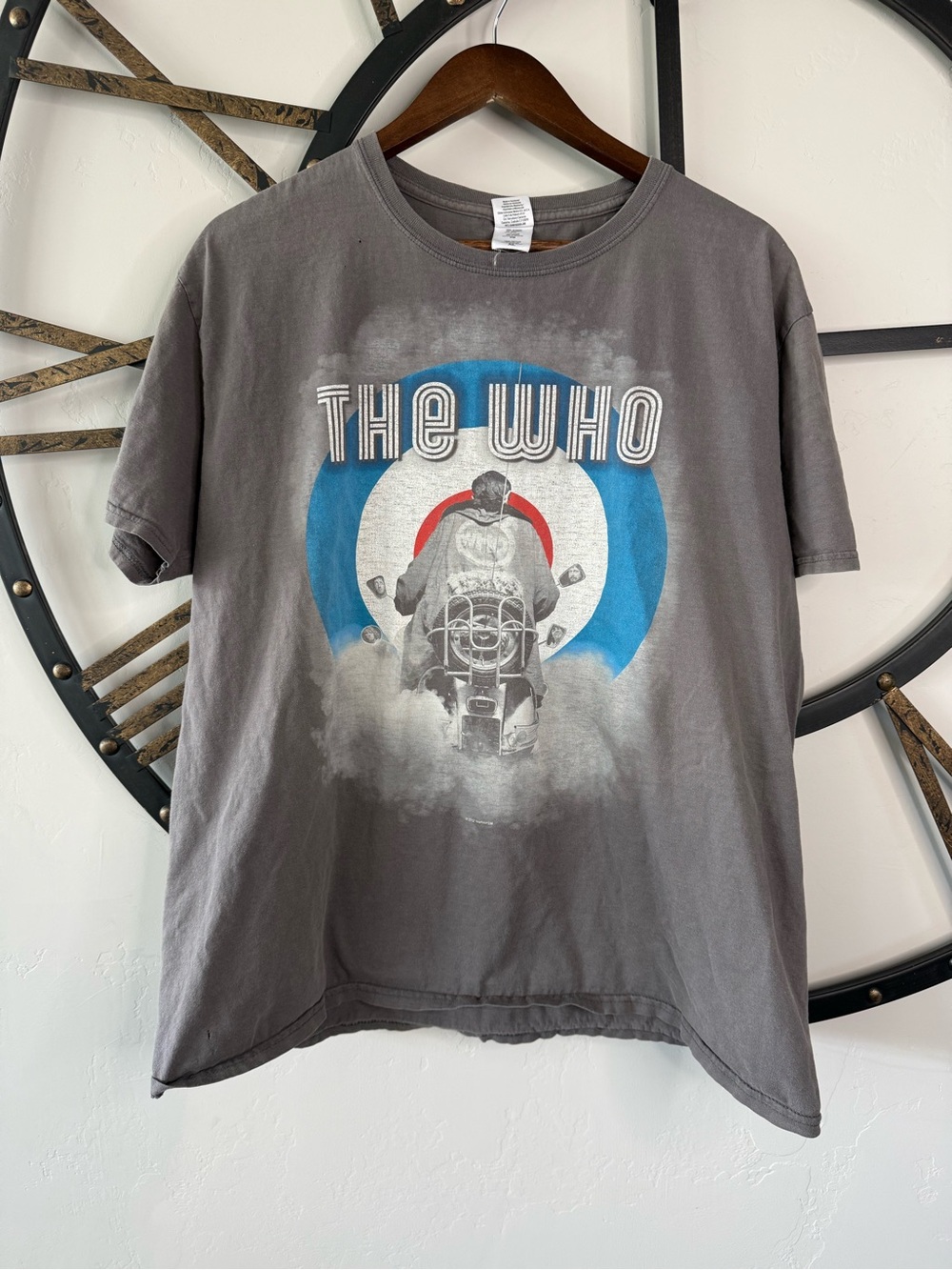Gildan The Who Gray Band Tee with Blue & Red Target and Motorcycle Graphic